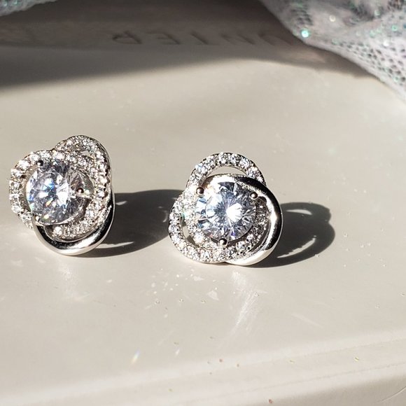 Cubic Zirconia Small Sterling Silver Earrings Post - Picture 1 of 11